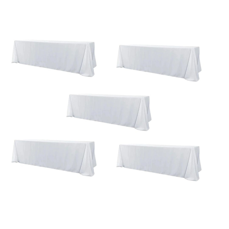 White 5-Pack 90" x 156" Rectangle Polyester Tablecloths for Home Dining Kitchen Entertaining Indoor Outdoor, 190gsm