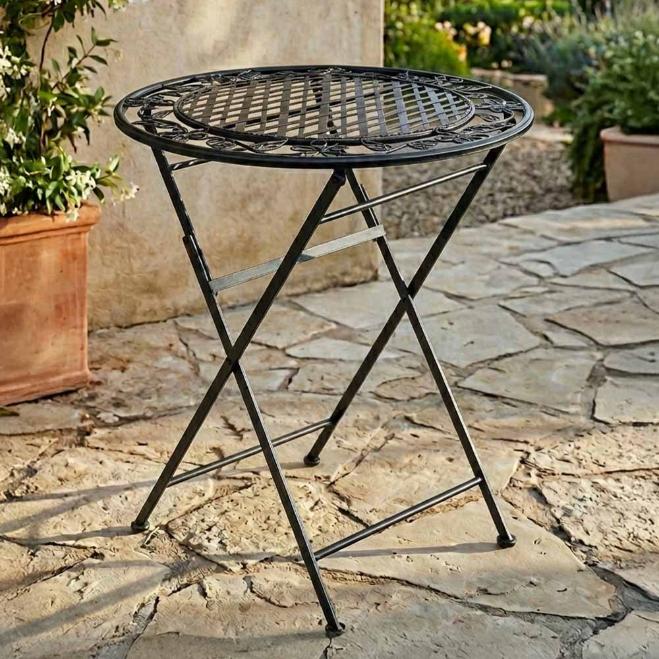 28" Matte Black Rustic Bistro Table — Round Steel Patio & Indoor Table