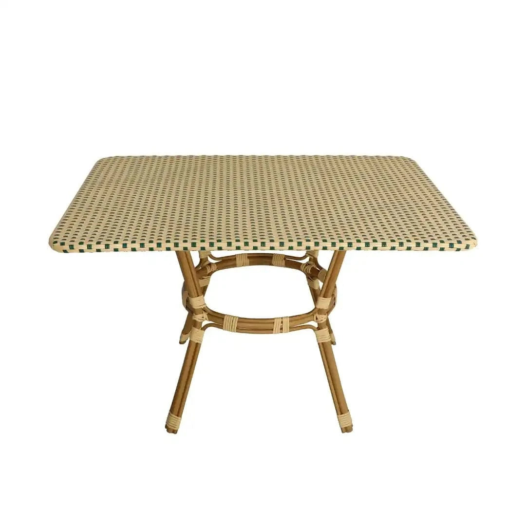 Outdoor Bistro Table 48x36 Glass Top – Beige/Green PE Rattan (Patio Dining), Image 5