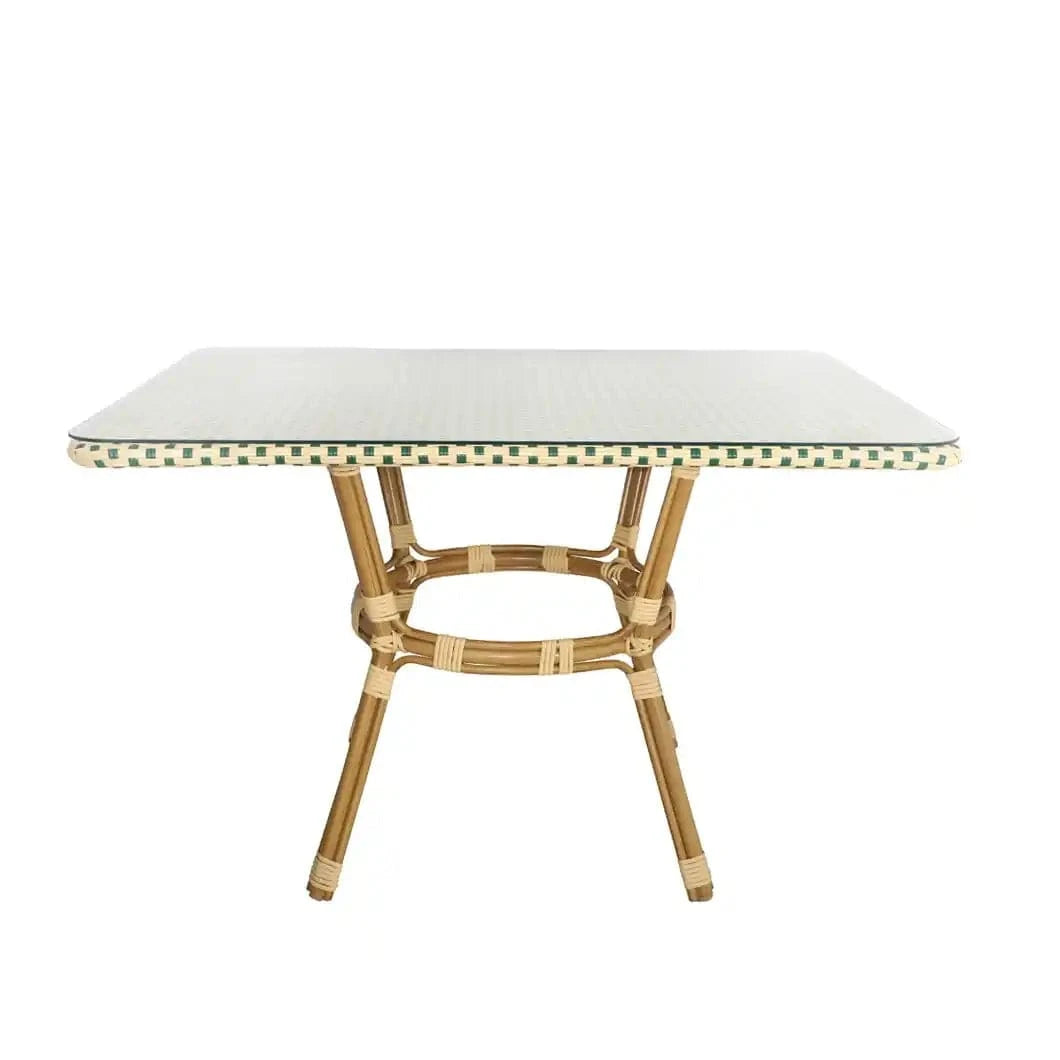Outdoor Bistro Table 48x36 Glass Top – Beige/Green PE Rattan (Patio Dining), Image 2