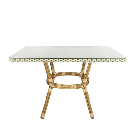 Outdoor Bistro Table 48x36 Glass Top – Beige/Green PE Rattan (Patio Dining), Image 2