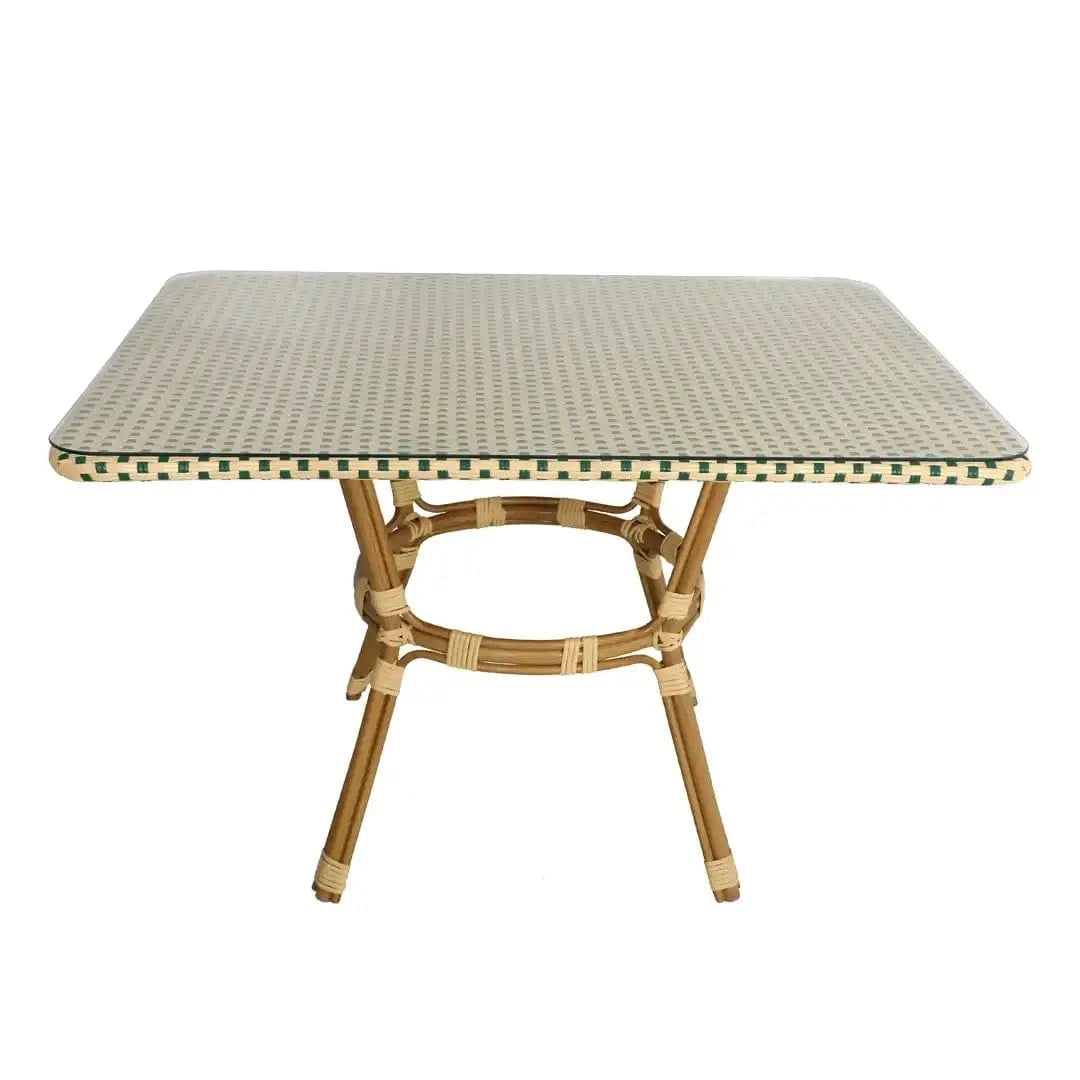 Outdoor Bistro Table 48x36 Glass Top – Beige/Green PE Rattan (Patio Dining), Image 3