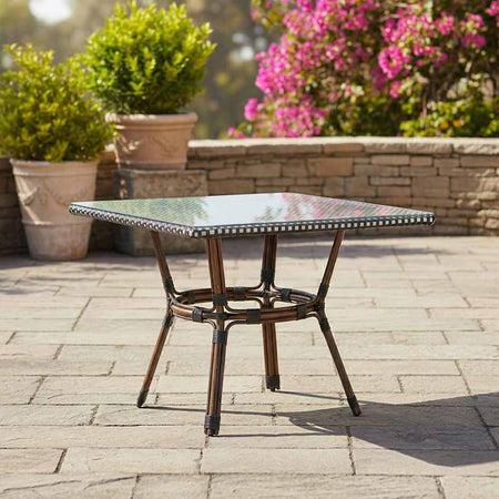 Outdoor Bistro Table 48" x 36" — Black & White PE Rattan Glass Top (Patio), Image 1