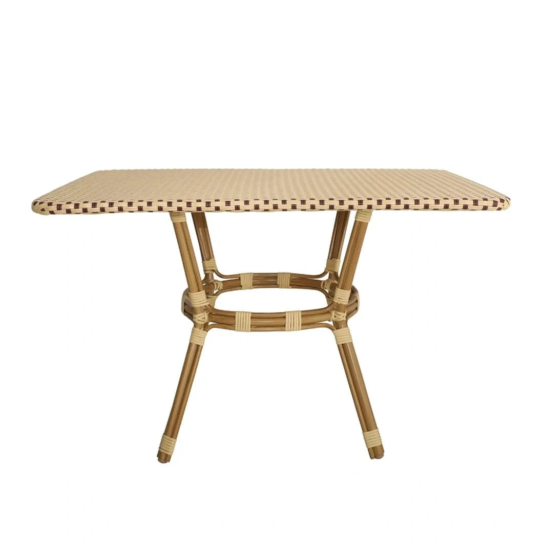 Outdoor Bistro Table 48" x 36" PE Rattan Glass Top – Beige & Maroon, Patio, Image 4