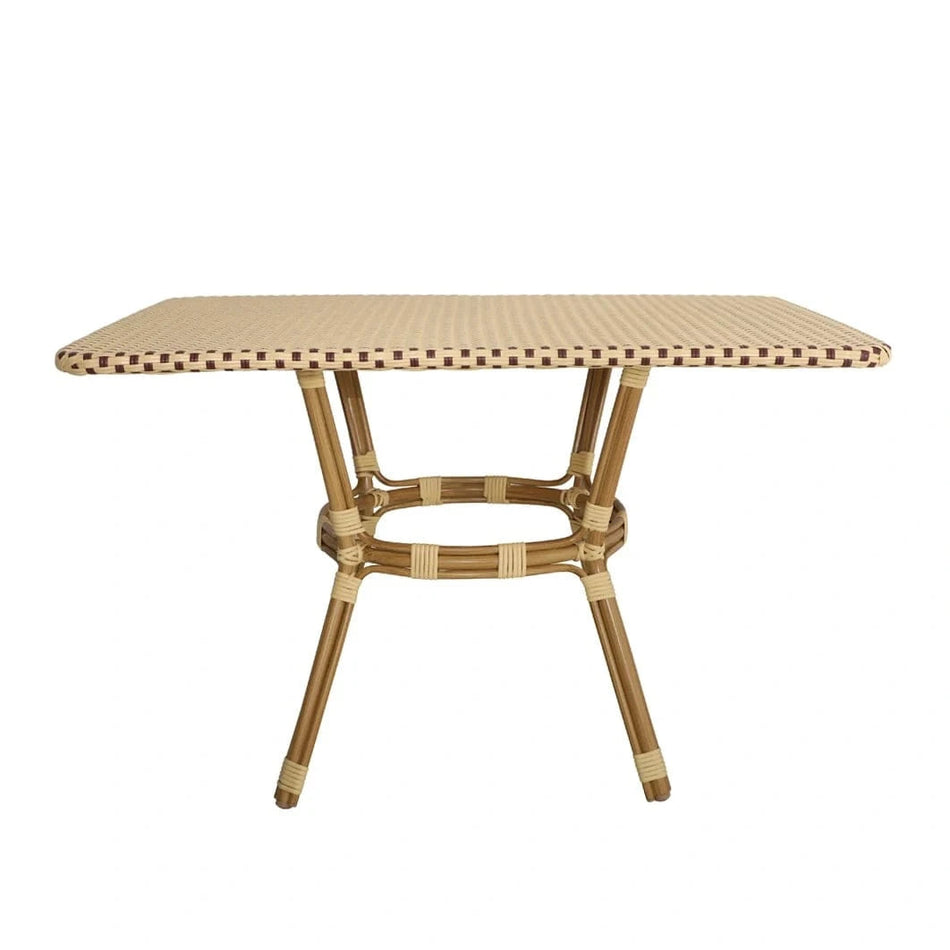 Outdoor Bistro Table 48" x 36" PE Rattan Glass Top – Beige & Maroon, Patio