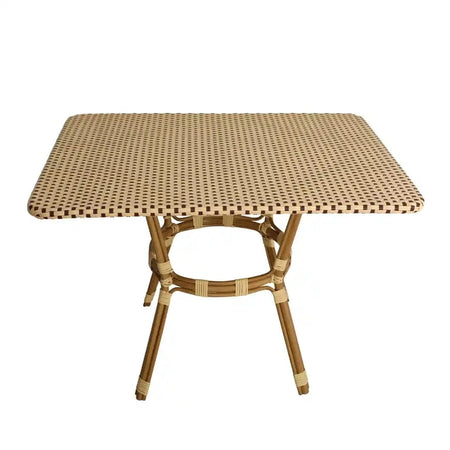 Outdoor Bistro Table 48" x 36" PE Rattan Glass Top – Beige & Maroon, Patio, Image 5