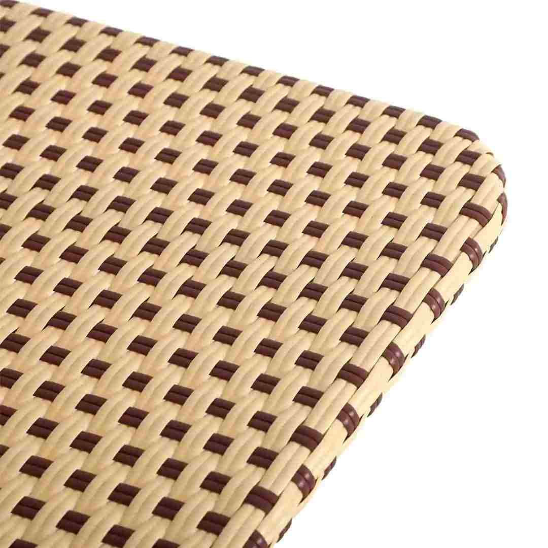 Outdoor Bistro Table 48" x 36" PE Rattan Glass Top – Beige & Maroon, Patio, Image 7