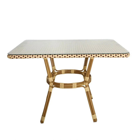 Outdoor Bistro Table 48" x 36" PE Rattan Glass Top – Beige & Maroon, Patio, Image 2