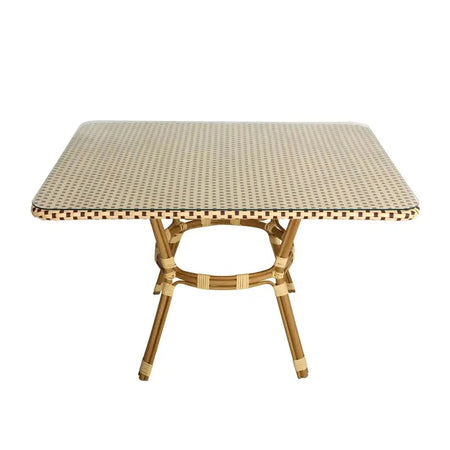 Outdoor Bistro Table 48" x 36" PE Rattan Glass Top – Beige & Maroon, Patio, Image 3