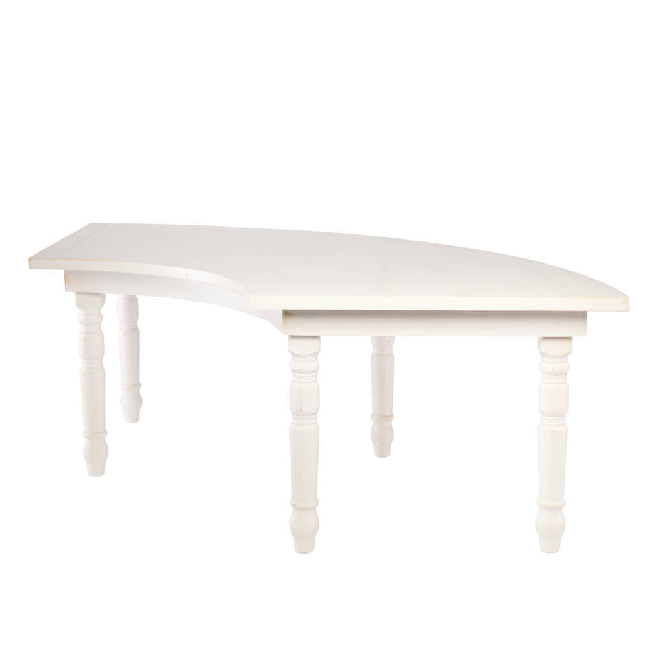 99" x 40" White Distressed Serpentine Fluted Leg Wood Farm Table
