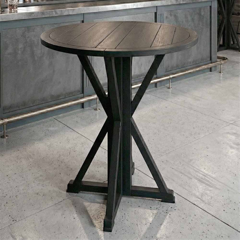36" Black Round Farmhouse Cocktail Table — 42" Bar Height, Seats 2–4 (Patio/Bar/Kitchen Nook)