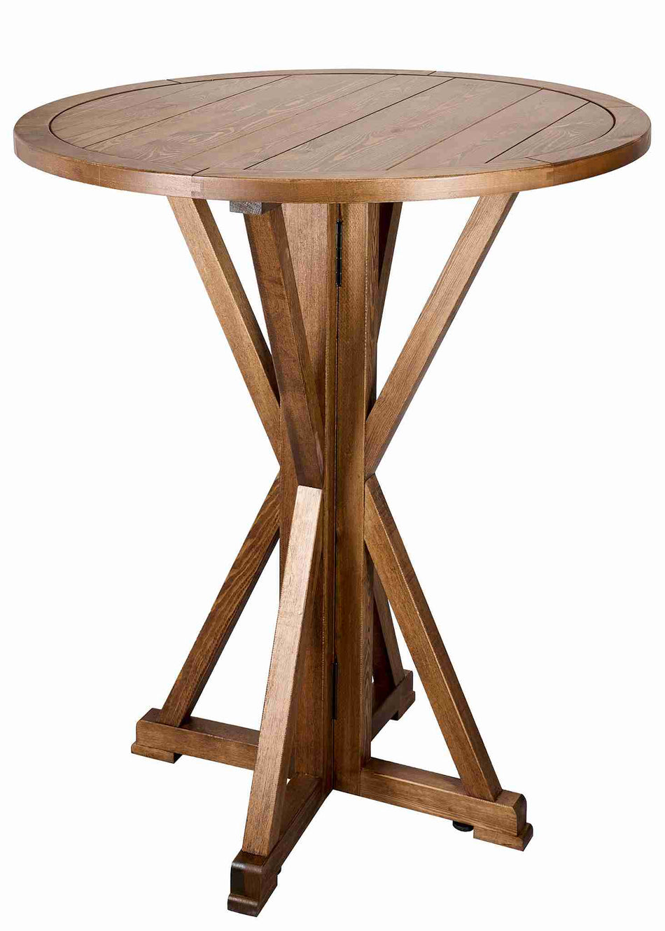 36" Round Farmhouse Cocktail Table – Chestnut, 42" High for Home Bar & Patio