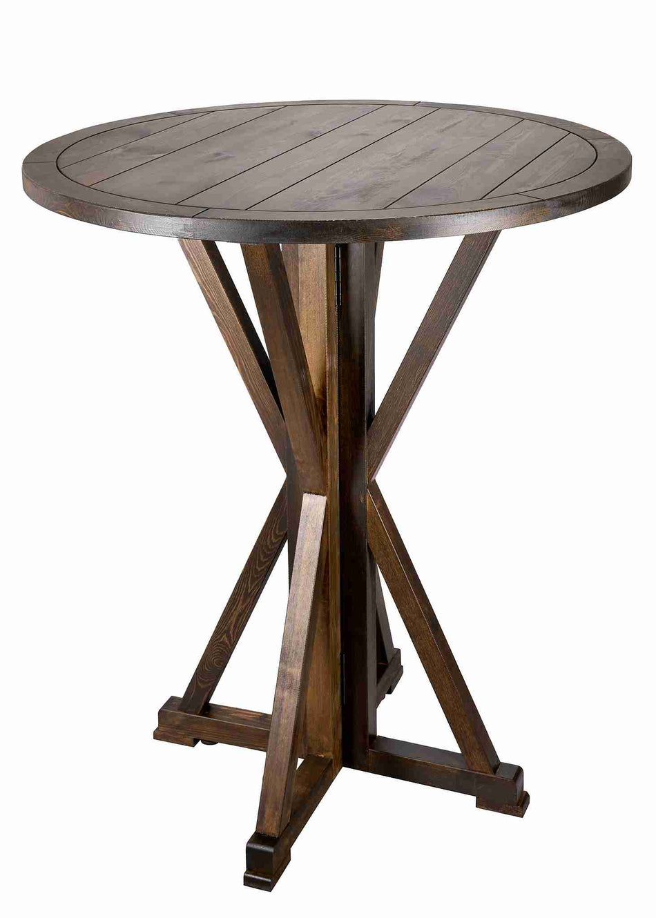 36" Round Farmhouse Cocktail Table – Fruitwood, 42" Height for Patio / Breakfast Nook