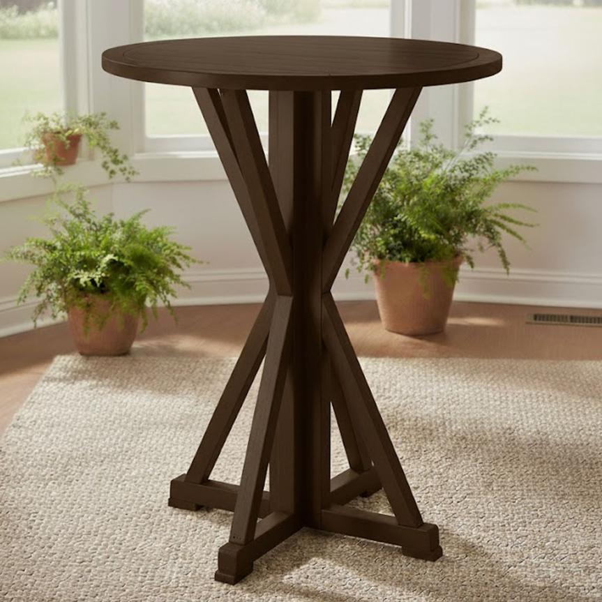 36" Round Farmhouse Cocktail Table – Fruitwood, 42" Height for Patio / Breakfast Nook