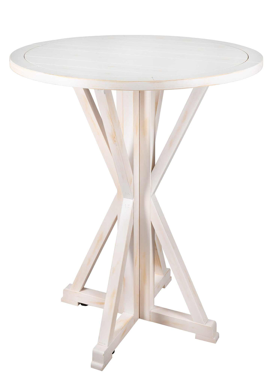 36" Round Farmhouse Cocktail Table - White Distressed, 42" Cocktail Height | Patio & Kitchen
