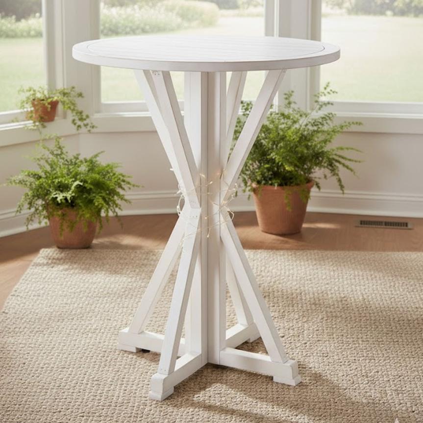 36" Round Farmhouse Cocktail Table - White Distressed, 42" Cocktail Height | Patio & Kitchen