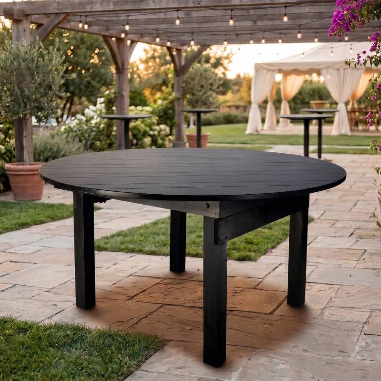 60" Round Farmhouse Table – Black Solid Pine Wood, Seats 8–10 (Dining Room), Image 1