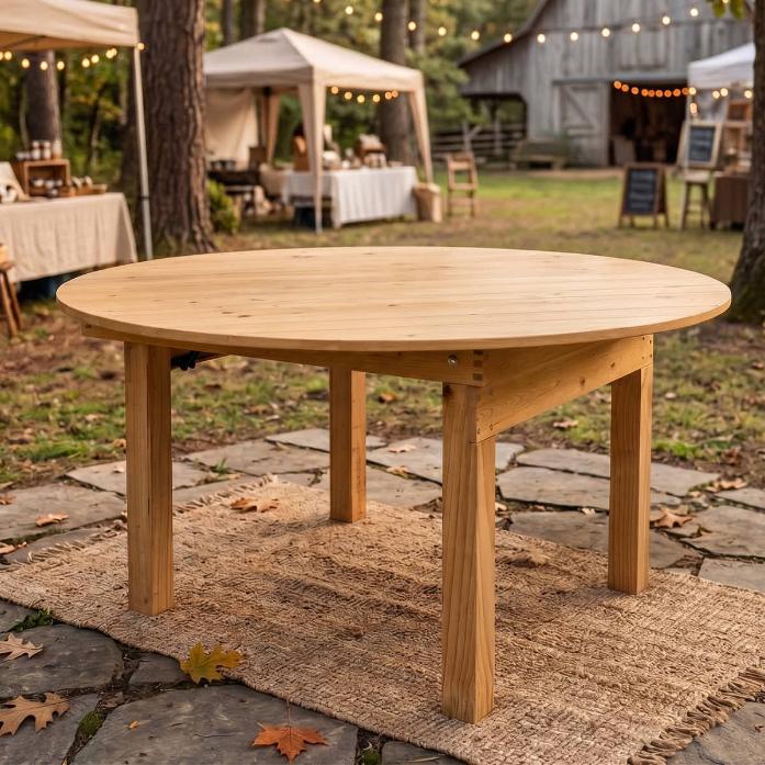 60" Round Pine Farm Table — Seats 8, Rustic Dining Room, Image 1