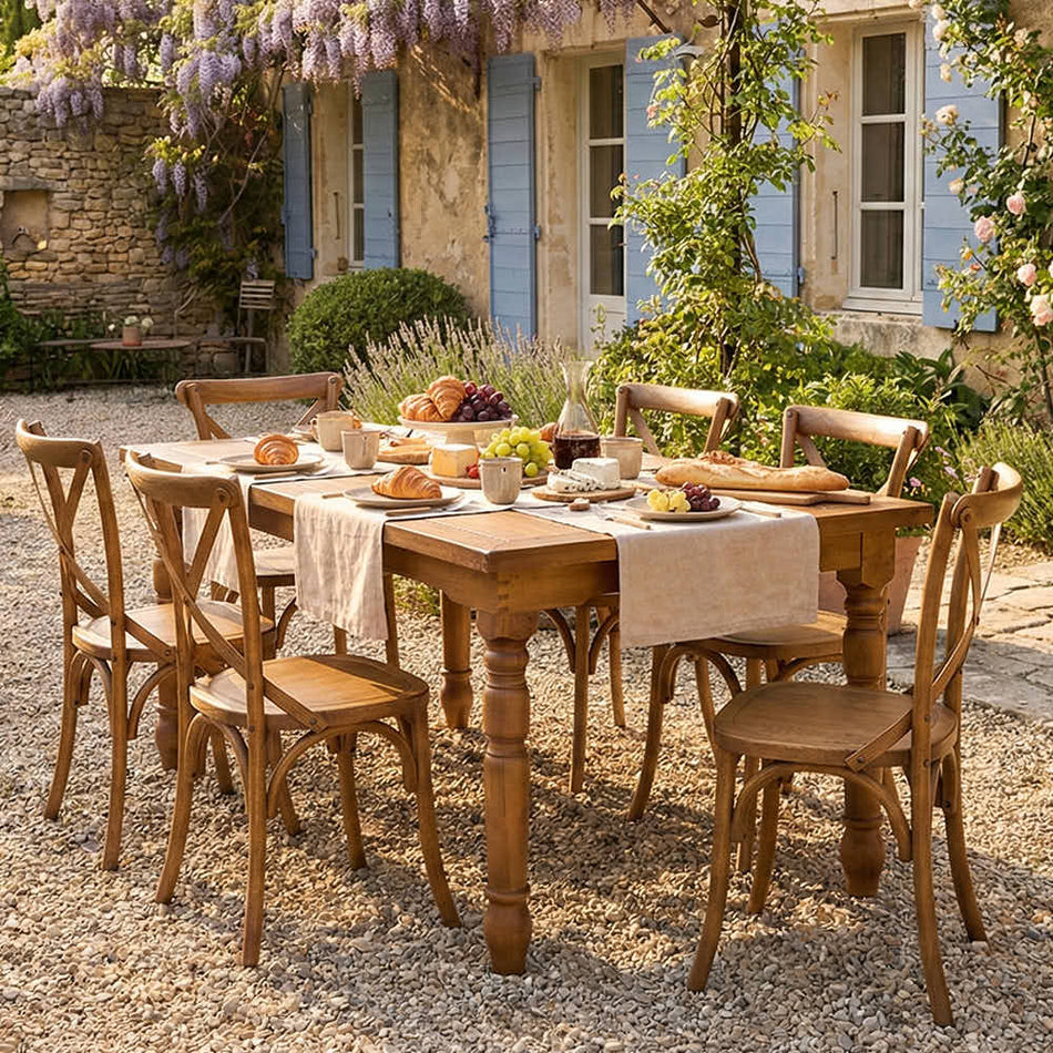60" x 40" Chestnut Rectangle Fluted Leg Wood Farm Table