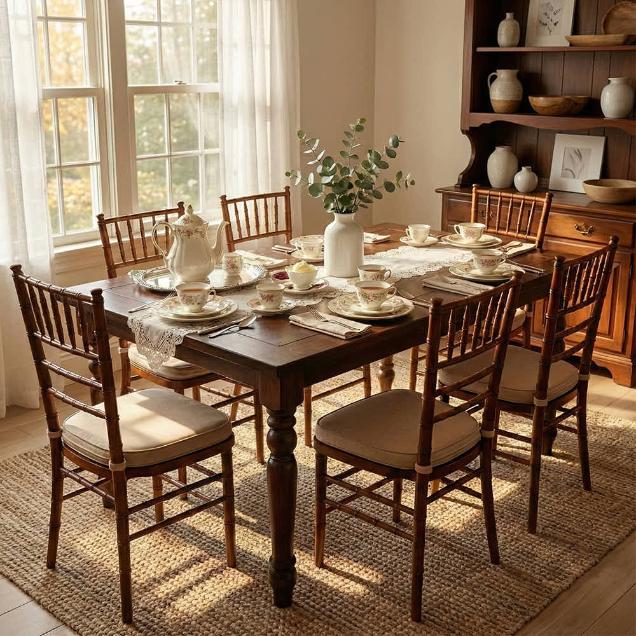 60" x 40" Fruitwood Rectangle Fluted Leg Wood Farm Table