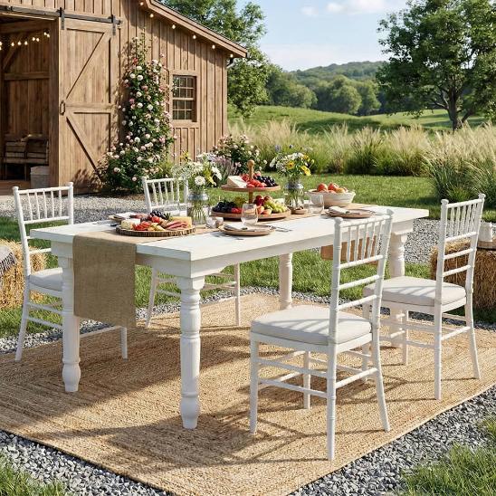 60" x 40" White Distressed Rectangle Fluted Leg Wood Farm Table