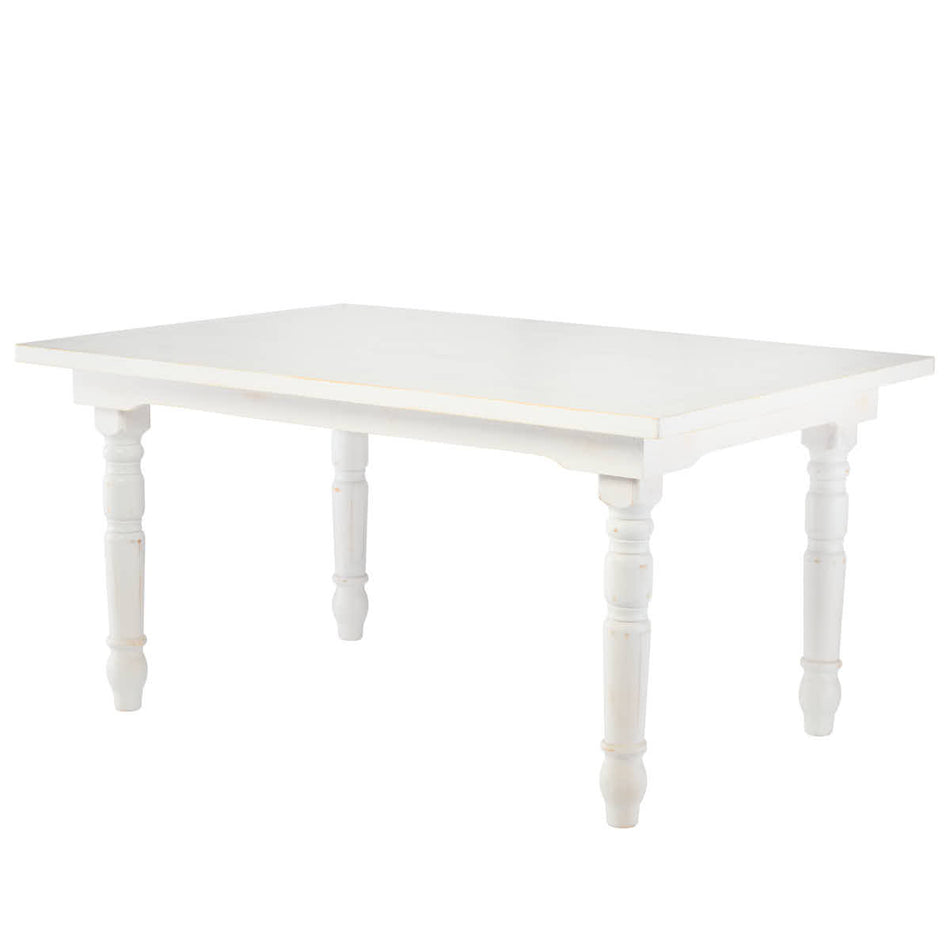 60" x 40" White Distressed Rectangle Fluted Leg Wood Farm Table