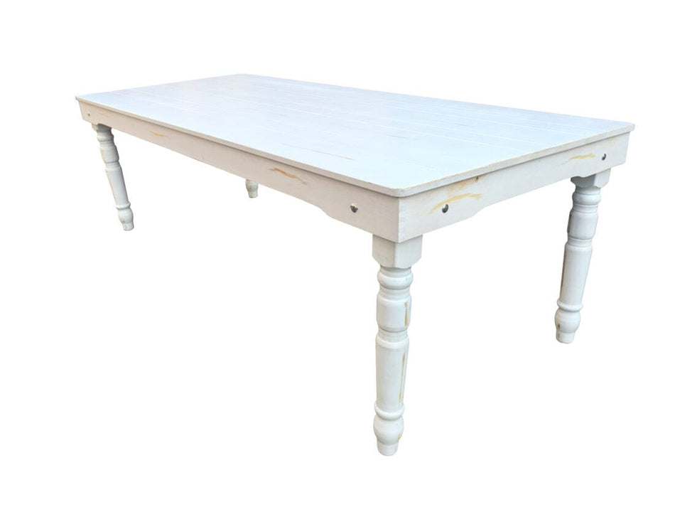 Farmhouse Dining Table Set 96x40" with 2 Benches for Kitchen Patio Dining Room, T Legs, White Distressed