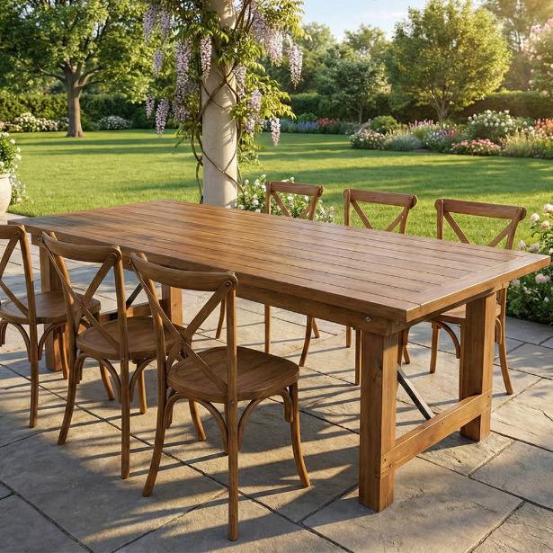 96" Farmhouse Dining Table - Chestnut Solid Pine, Seats 8-10 (Dining Room), Image 1
