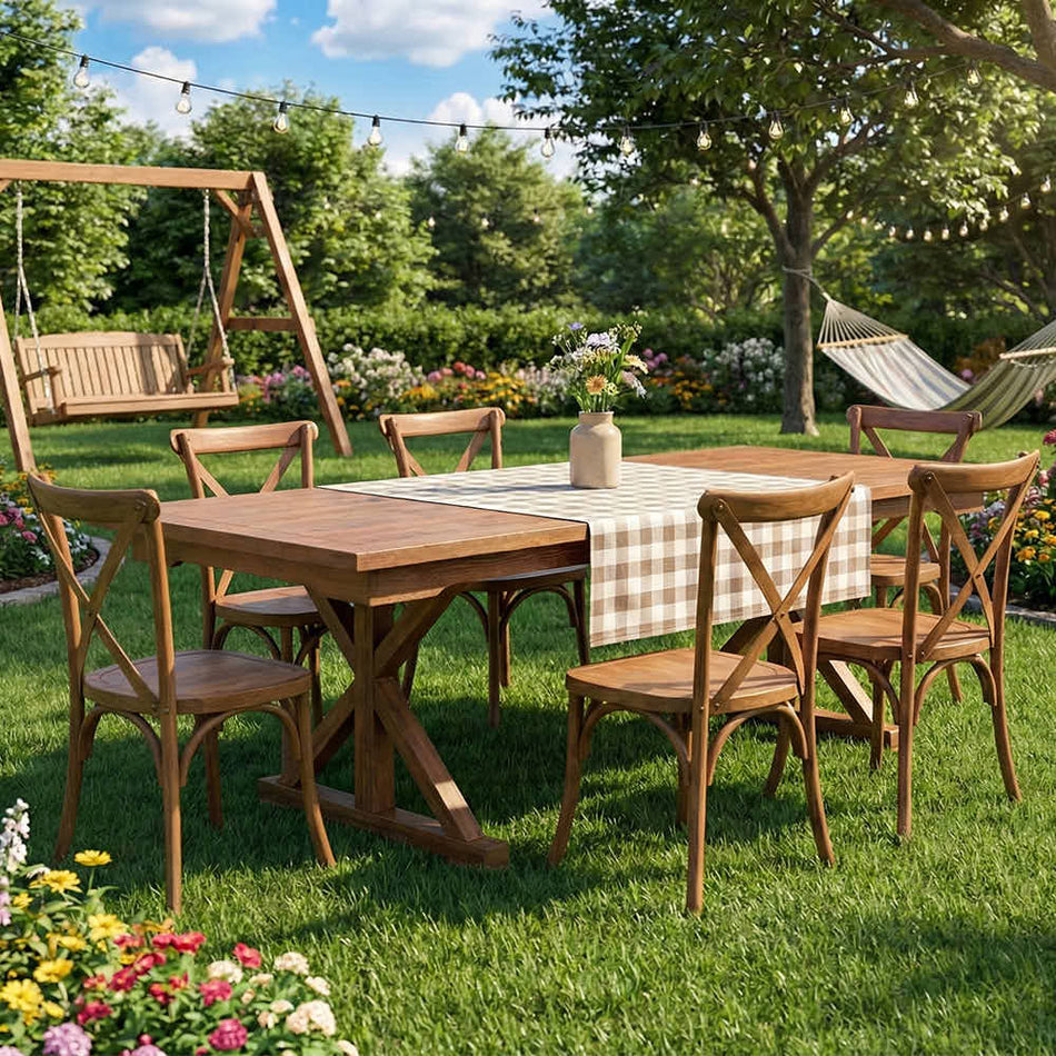 96" x 40" Chestnut Rectangle X Leg Wood Farm Table