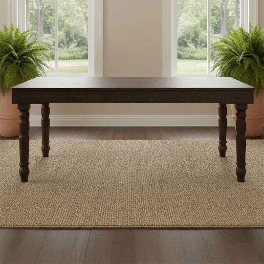 Farmhouse Dining Table 96" x 40" Fruitwood – Solid Pine, Fluted Legs, Seats 8–10 (Dining Room)