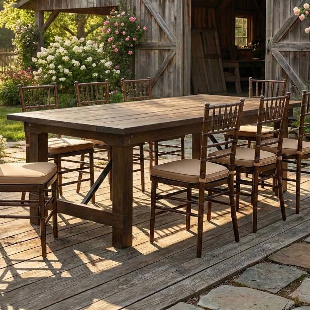 96" x 40" Fruitwood Rectangle Straight Leg Wood Farm Table