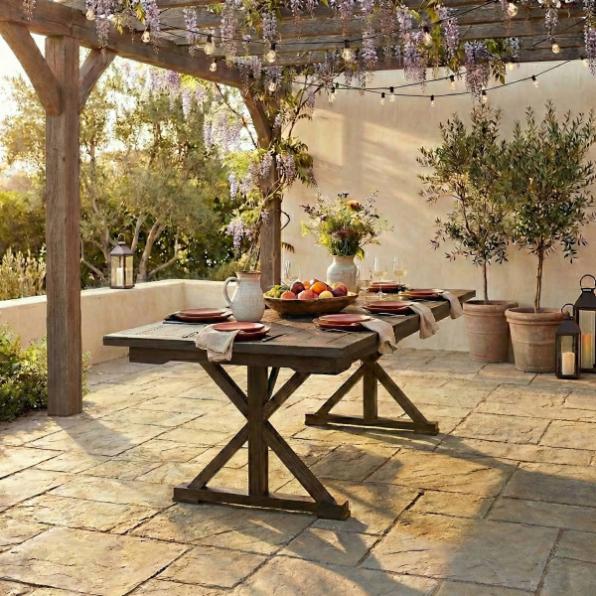 96" x 40" Fruitwood Rectangle X Leg Wood Farm Table