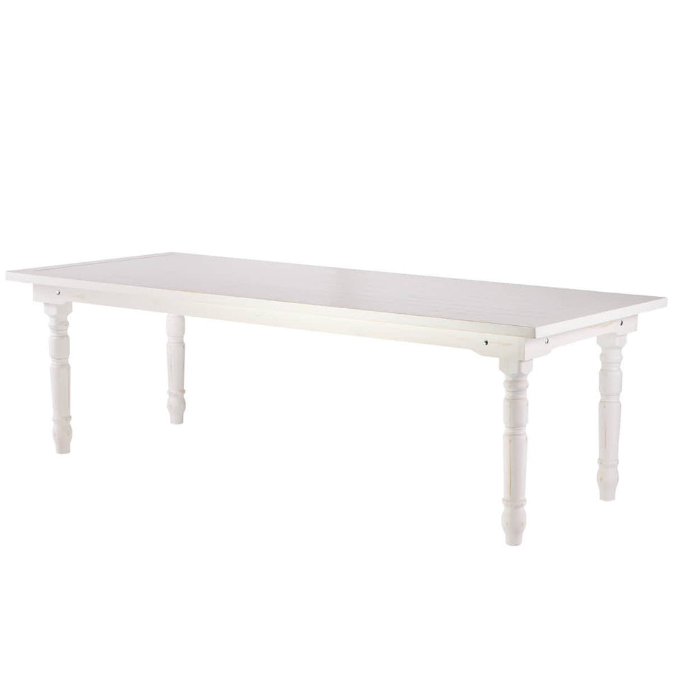 96" x 40" White Distressed Rectangle Thin Fluted Leg Wood Farm Table
