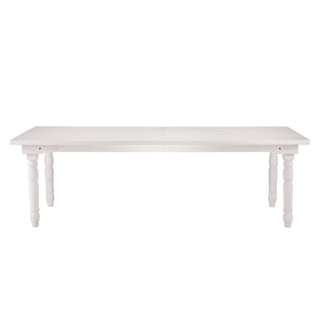 96" x 40" White Distressed Rectangle Thin Fluted Leg Wood Farm Table, Image 3