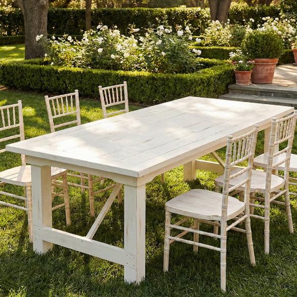 Farmhouse Dining Table 8ft – White Distressed Solid Pine with Folding Legs (Dining Room)