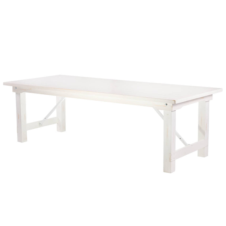Farmhouse Dining Table 8ft – White Distressed Solid Pine with Folding Legs (Dining Room)