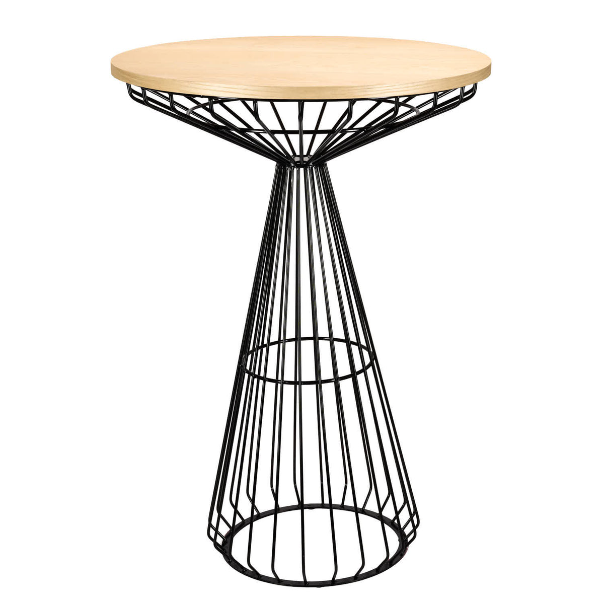 32" Natural Oak Top Round Cocktail Table with Black Base, Image 2