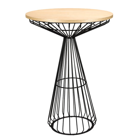 32" Natural Oak Top Round Cocktail Table with Black Base, Image 2