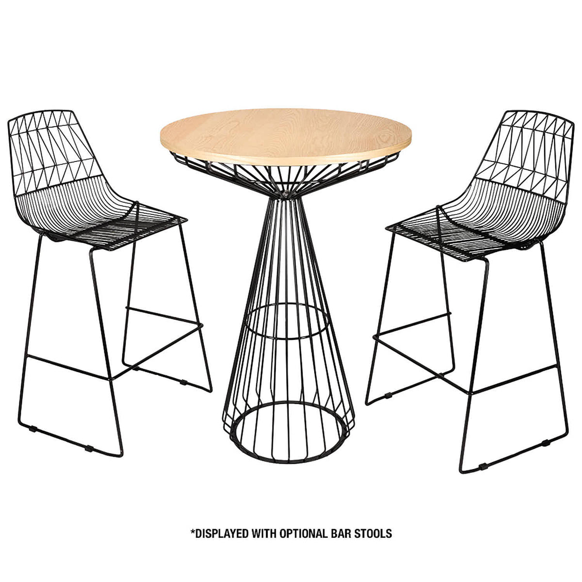 32" Natural Oak Top Round Cocktail Table with Black Base, Image 5