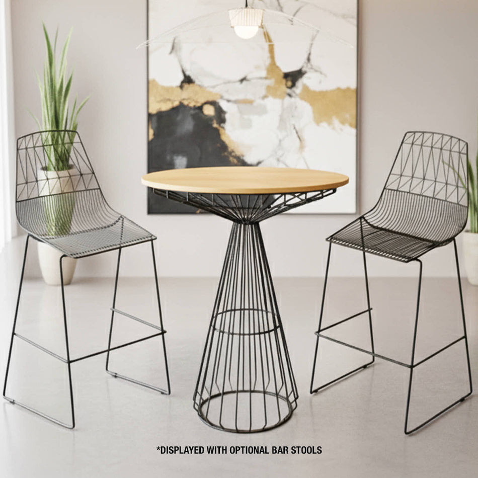 32" Natural Oak Top Round Cocktail Table with Black Base