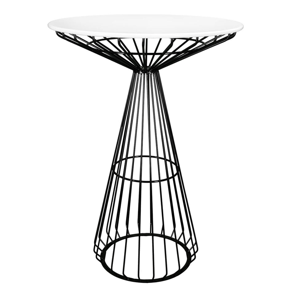 32" White Top Round Cocktail Table with Black Wire Base
