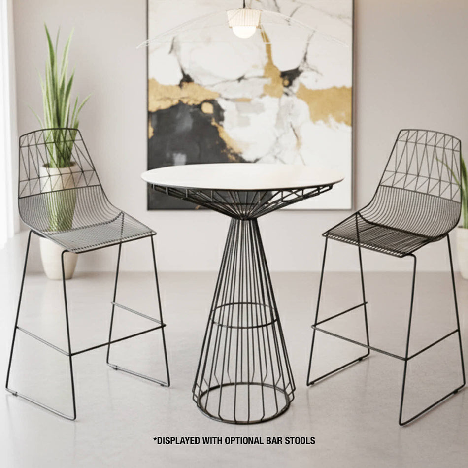 32" White Top Round Cocktail Table with Black Wire Base