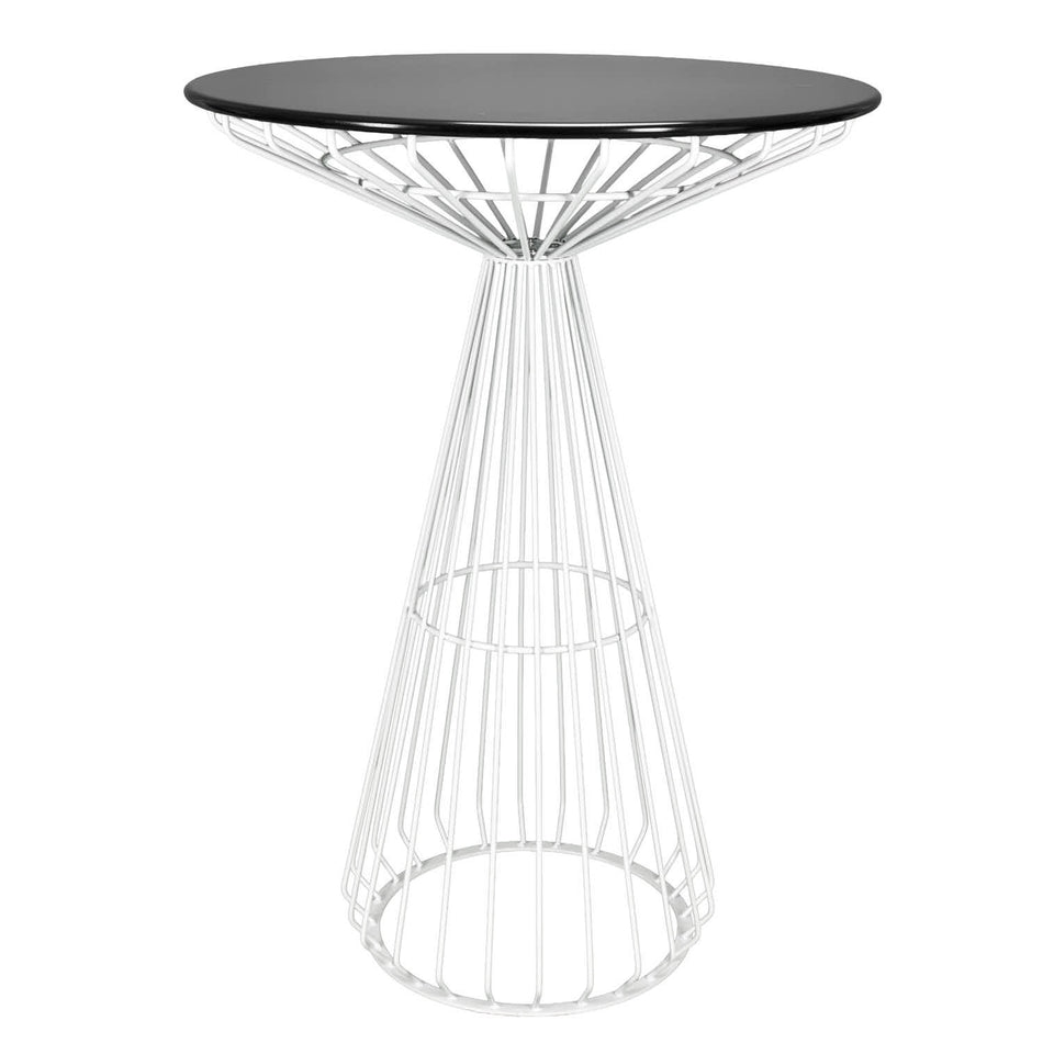 32" Black Top Round Cocktail Table with White Wire Base