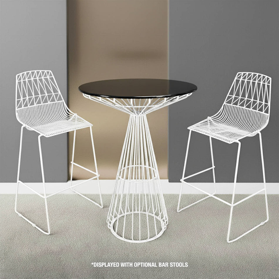 32" Black Top Round Cocktail Table with White Wire Base