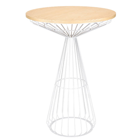 32" Natural Oak Top Round Cocktail Table with White Wire Base, Image 2