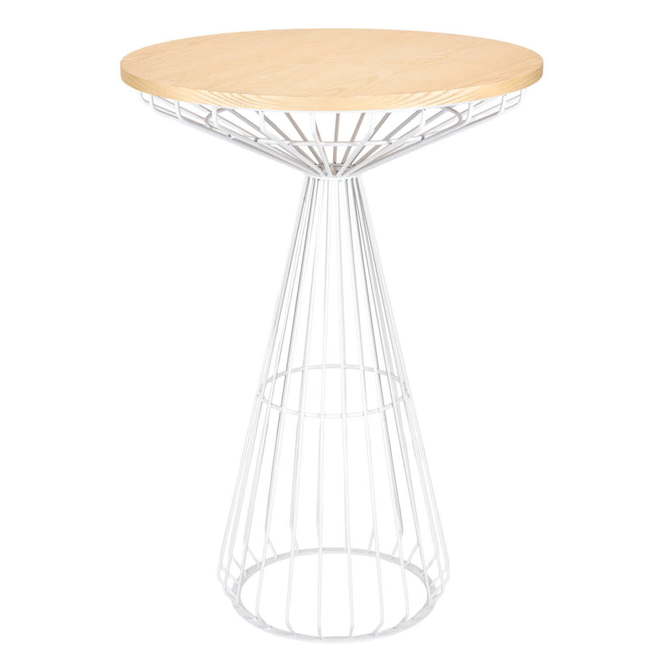 32" Natural Oak Top Round Cocktail Table with White Wire Base