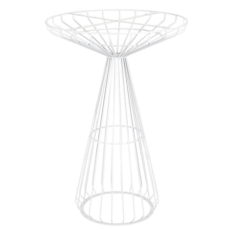 32" Natural Oak Top Round Cocktail Table with White Wire Base, Image 3