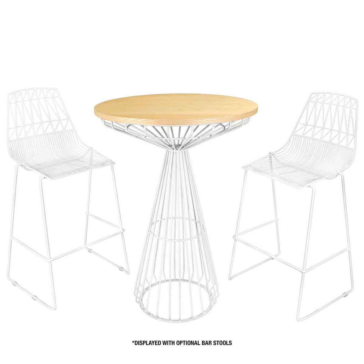 32" Natural Oak Top Round Cocktail Table with White Wire Base, Image 5