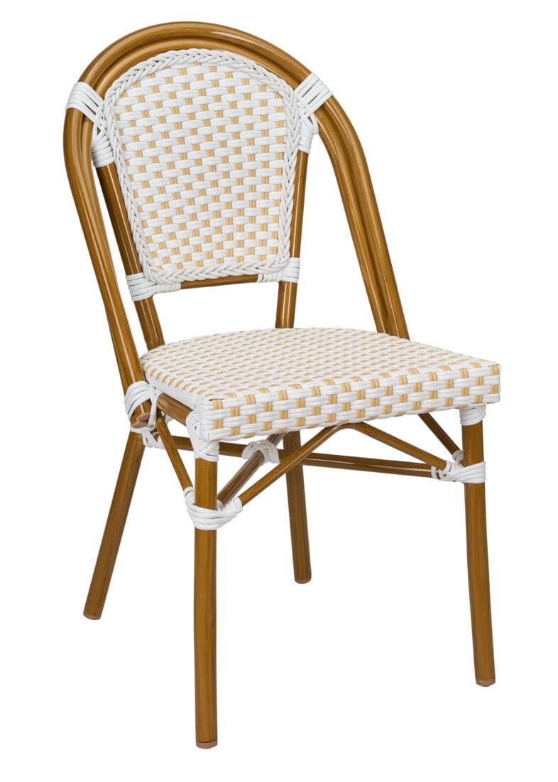 French Bistro 48x36" Table with Glass Top and 4 Chairs Set, White and Beige, Image 3