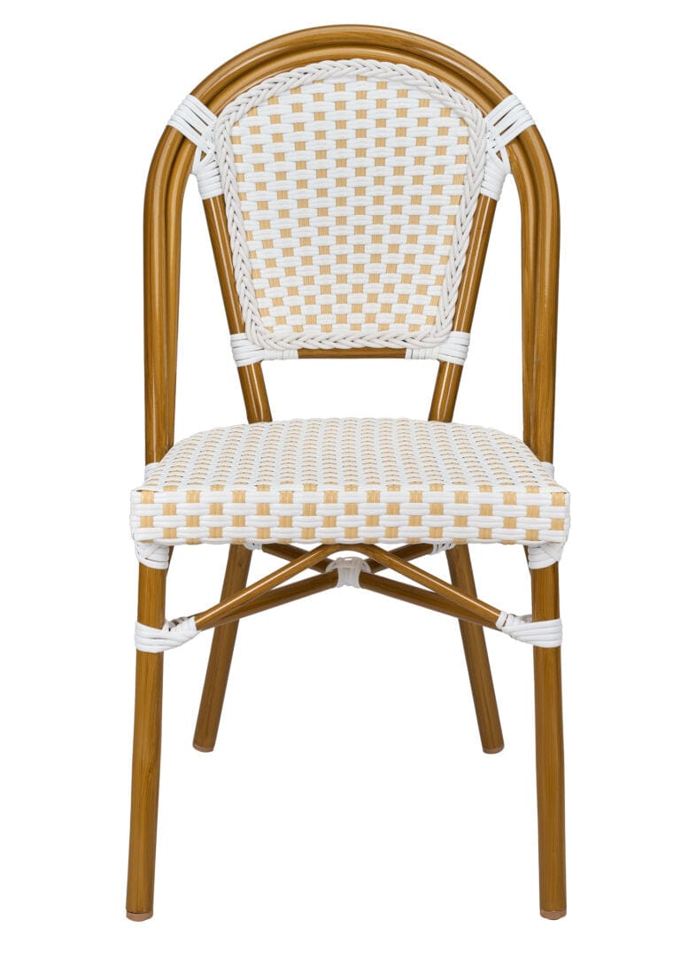 French Bistro 48x36" Table with Glass Top and 4 Chairs Set, White and Beige, Image 4